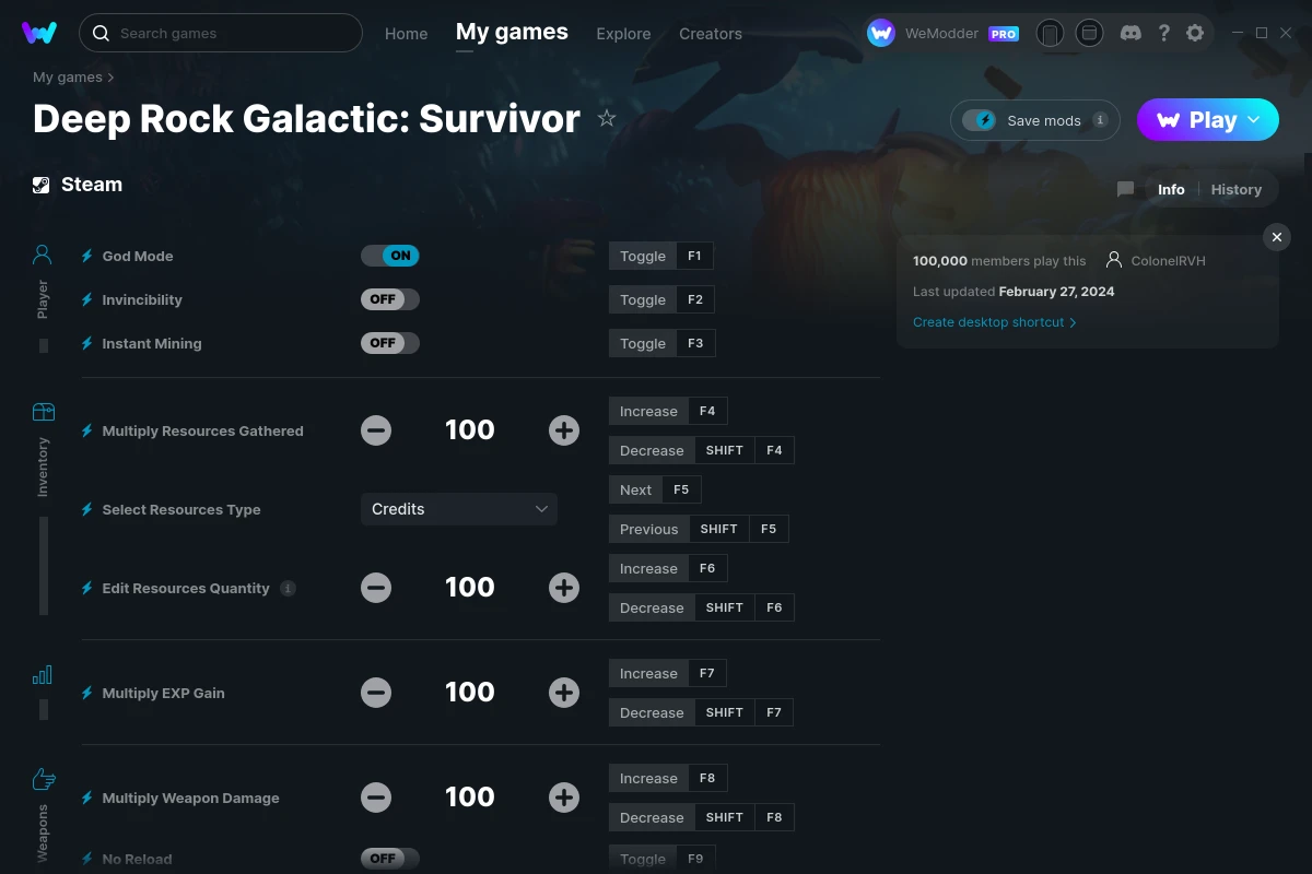 Deep Rock Galactic Survivor Cheats & Trainers for PC WeMod