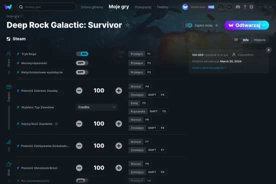 cheaty Deep Rock Galactic: Survivor zrzut ekranu