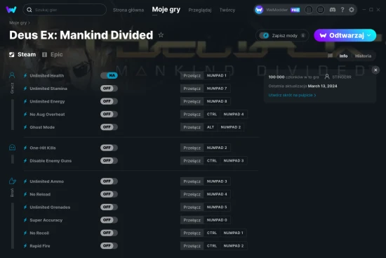 cheaty Deus Ex: Mankind Divided zrzut ekranu