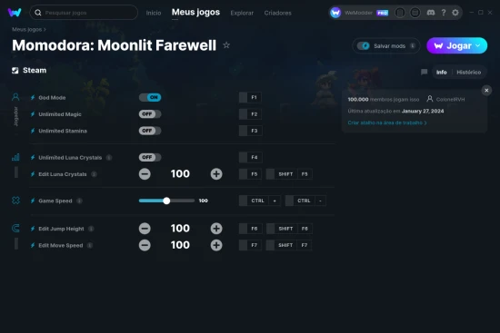 Captura de tela de cheats do Momodora: Moonlit Farewell