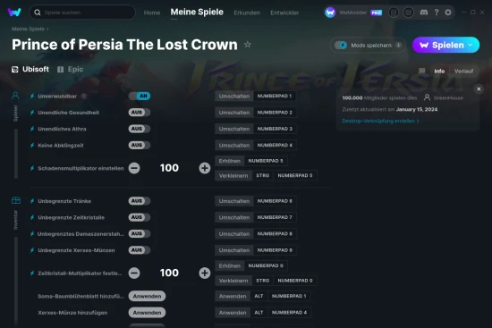 Prince of Persia The Lost Crown Cheats Screenshot