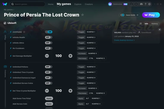 prince of persia the lost crown 1.0 5 cheats