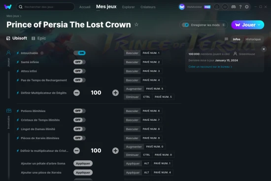 Capture d'écran de triches de Prince of Persia The Lost Crown