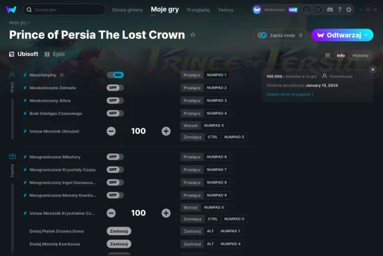 cheaty Prince of Persia The Lost Crown zrzut ekranu