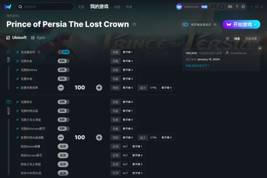 Prince of Persia The Lost Crown 修改器截图