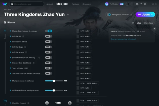 Capture d'écran de triches de Three Kingdoms Zhao Yun