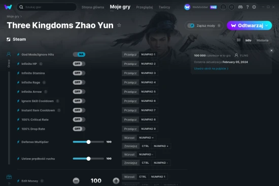 cheaty Three Kingdoms Zhao Yun zrzut ekranu