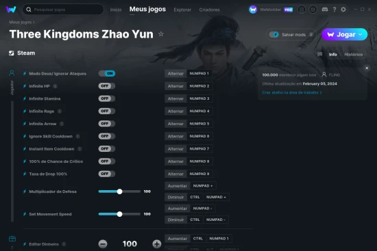 Captura de tela de cheats do Three Kingdoms Zhao Yun