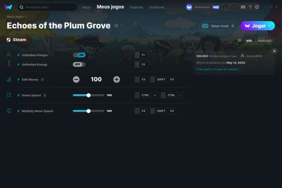 Captura de tela de cheats do Echoes of the Plum Grove