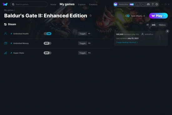 Baldur's Gate II: Enhanced Edition cheats screenshot