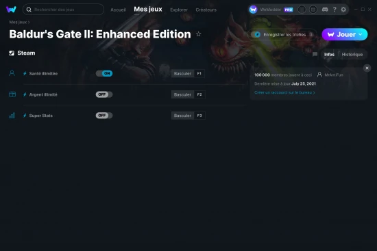 Capture d'écran de triches de Baldur's Gate II: Enhanced Edition