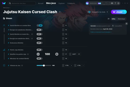 Capture d'écran de triches de Jujutsu Kaisen Cursed Clash