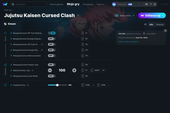 cheaty Jujutsu Kaisen Cursed Clash zrzut ekranu