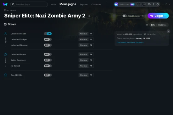 Captura de tela de cheats do Sniper Elite: Nazi Zombie Army 2