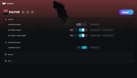 Capture d’écran des cheats pour SULFUR