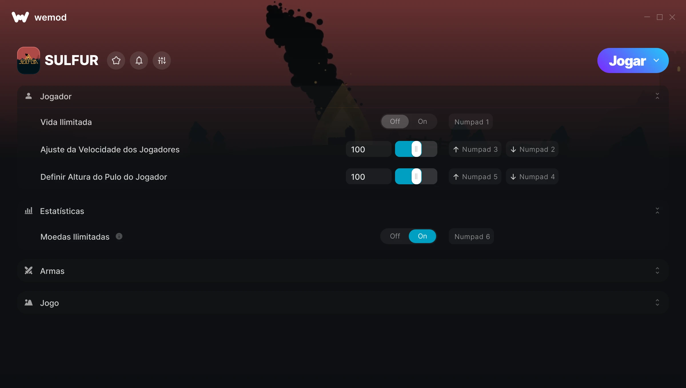 Captura de tela de trapaças de SULFUR