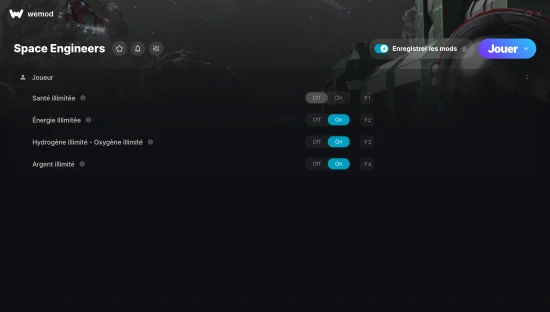 Capture d’écran des cheats pour Space Engineers