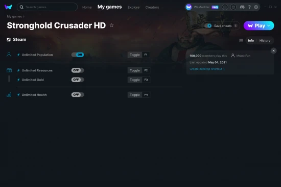 Stronghold Crusader HD cheats screenshot