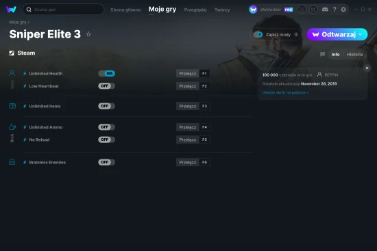 cheaty Sniper Elite 3 zrzut ekranu