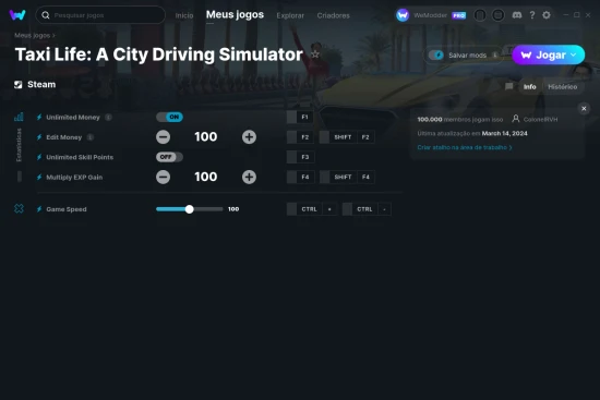 Captura de tela de cheats do Taxi Life: A City Driving Simulator