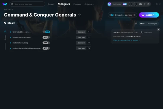 Capture d'écran de triches de Command & Conquer Generals