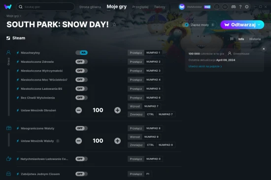 cheaty SOUTH PARK: SNOW DAY! zrzut ekranu