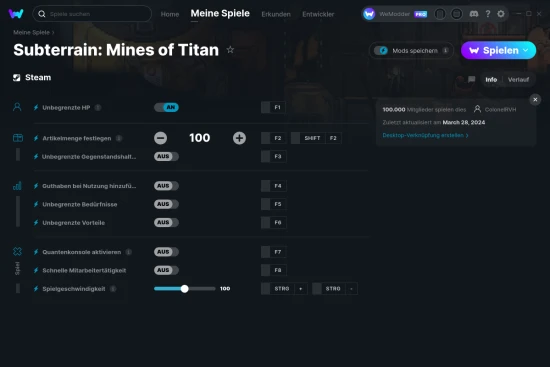 Subterrain: Mines of Titan Cheats Screenshot