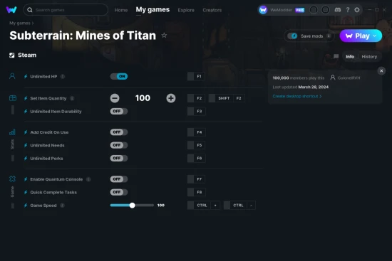 Subterrain: Mines of Titan cheats screenshot