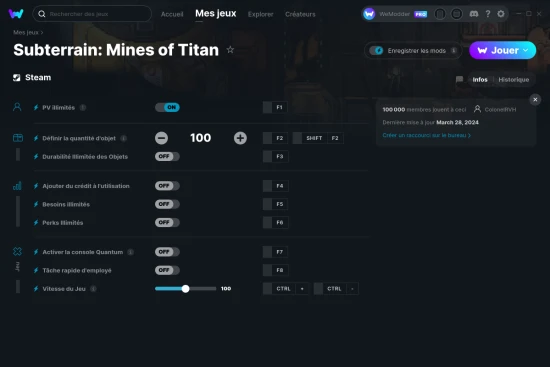 Capture d'écran de triches de Subterrain: Mines of Titan
