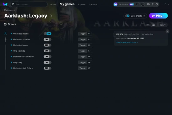 Aarklash: Legacy cheats screenshot