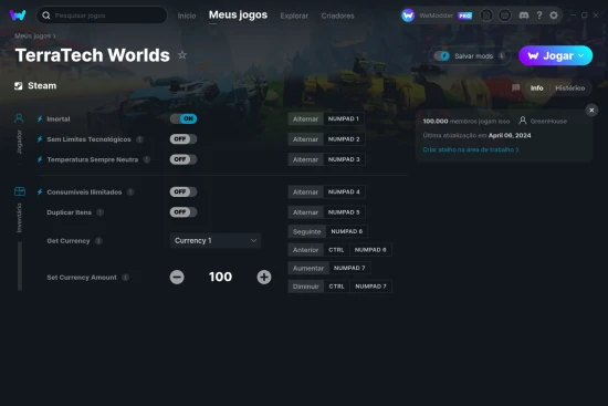 Captura de tela de cheats do TerraTech Worlds