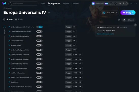 Europa Universalis IV cheats screenshot