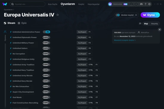 Europa Universalis IV hilelerin ekran görüntüsü