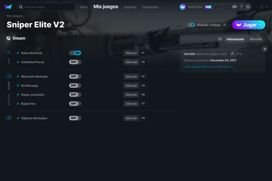 captura de pantalla de las trampas de Sniper Elite V2