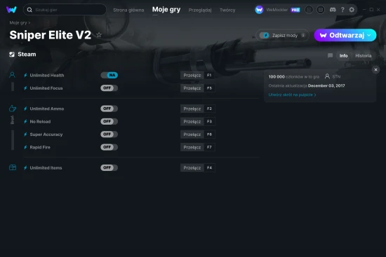 cheaty Sniper Elite V2 zrzut ekranu