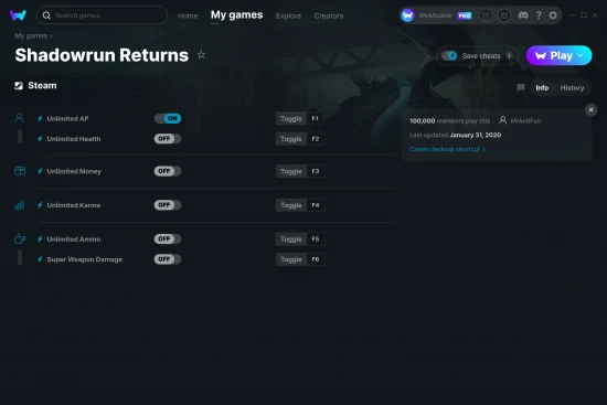 Shadowrun Returns cheats screenshot
