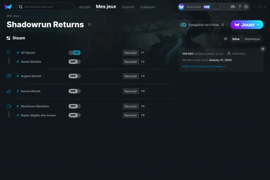 Capture d'écran de triches de Shadowrun Returns