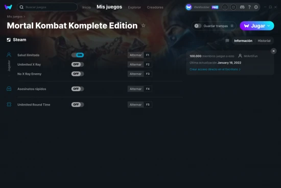 captura de pantalla de las trampas de Mortal Kombat Komplete Edition