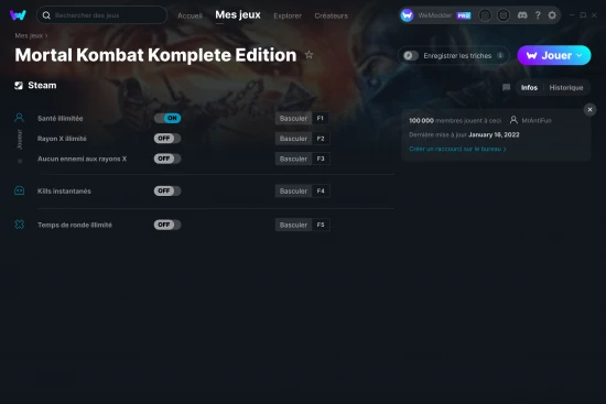 Capture d'écran de triches de Mortal Kombat Komplete Edition