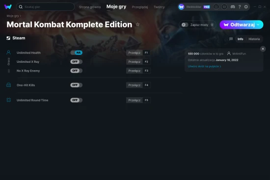 cheaty Mortal Kombat Komplete Edition zrzut ekranu
