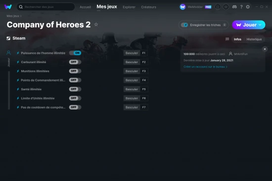 Capture d'écran de triches de Company of Heroes 2