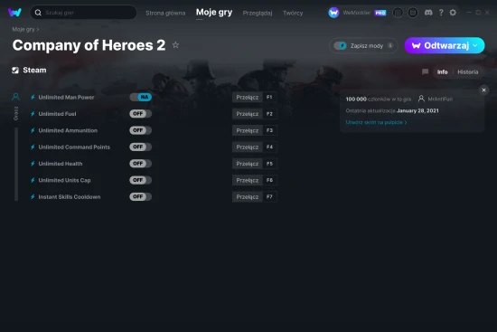 cheaty Company of Heroes 2 zrzut ekranu