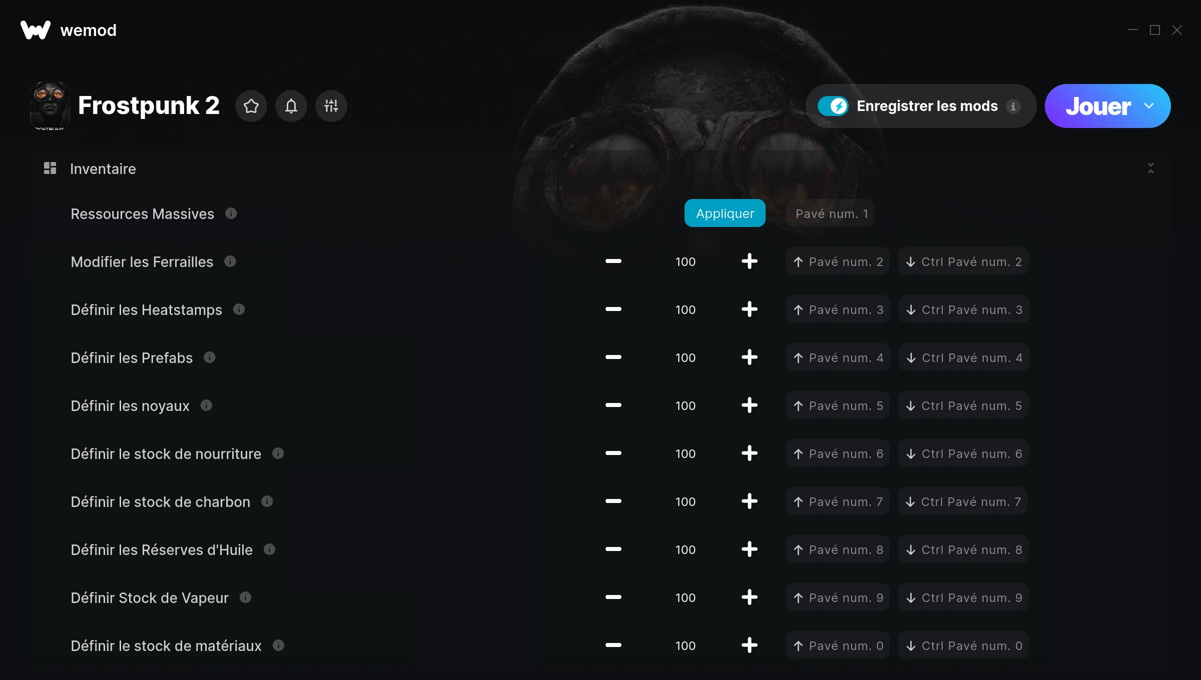 Capture d’écran des cheats pour Frostpunk 2