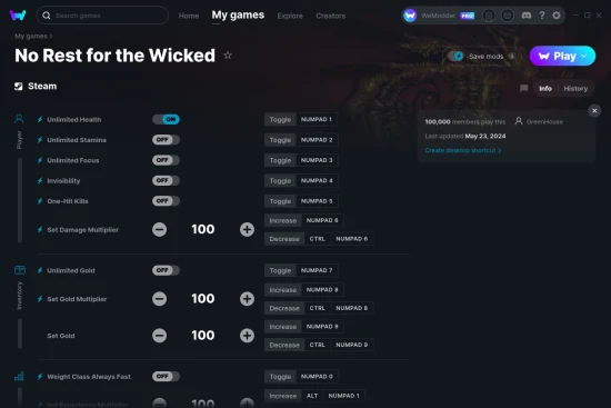 No Rest for the Wicked cheats screenshot