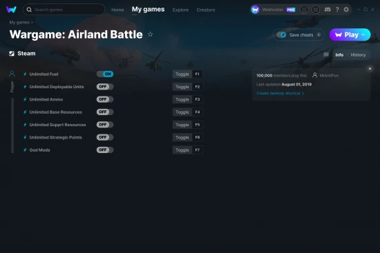 Wargame: Airland Battle cheats screenshot