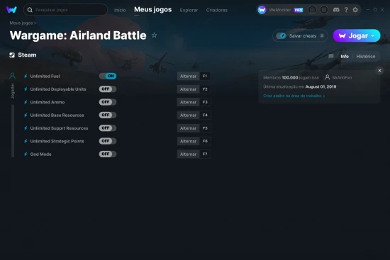 Captura de tela de cheats do Wargame: Airland Battle