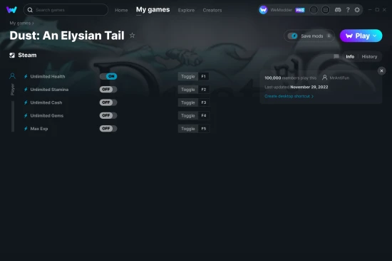 Dust: An Elysian Tail cheats screenshot