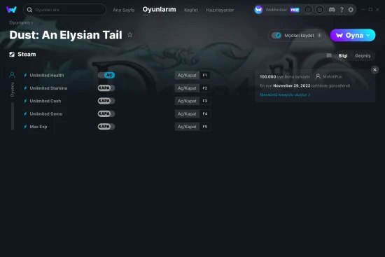 Dust: An Elysian Tail hilelerin ekran görüntüsü