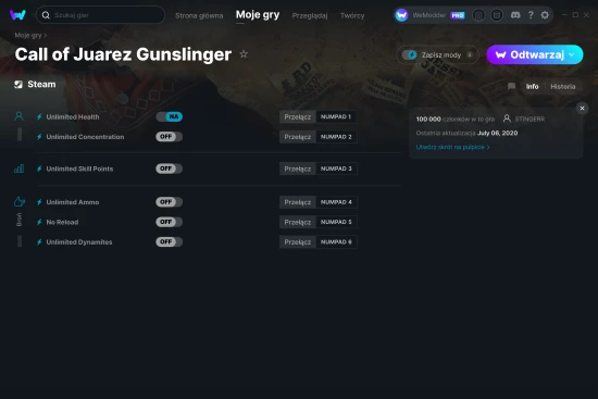 cheaty Call of Juarez Gunslinger zrzut ekranu