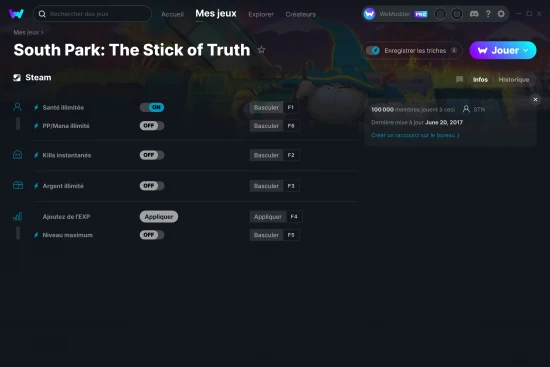 Capture d'écran de triches de South Park: The Stick of Truth